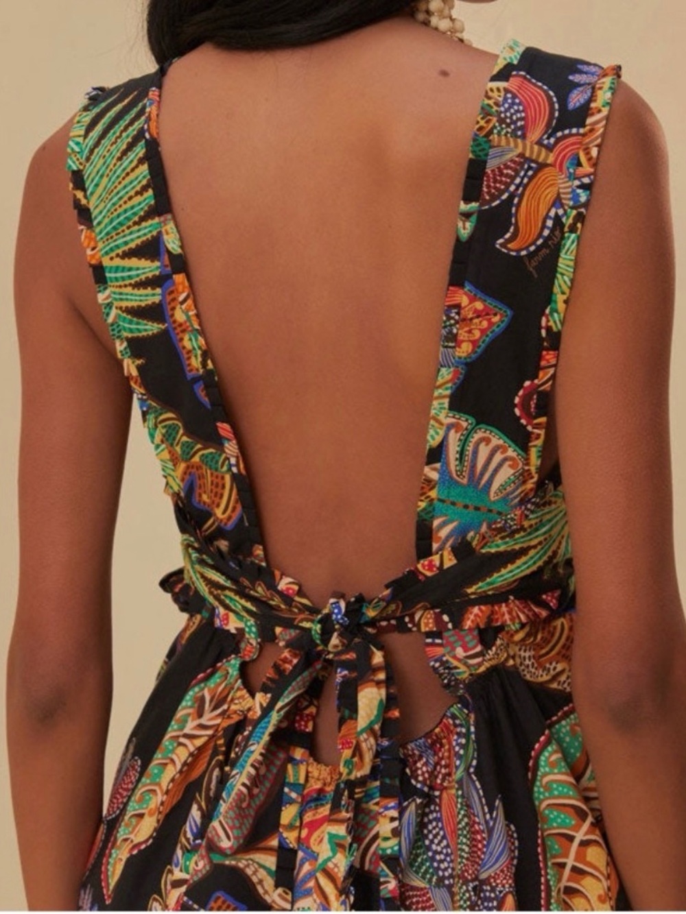 FARM Rio Black Tropical Leaf Backless Maxi Dress - Picture 3 of 4